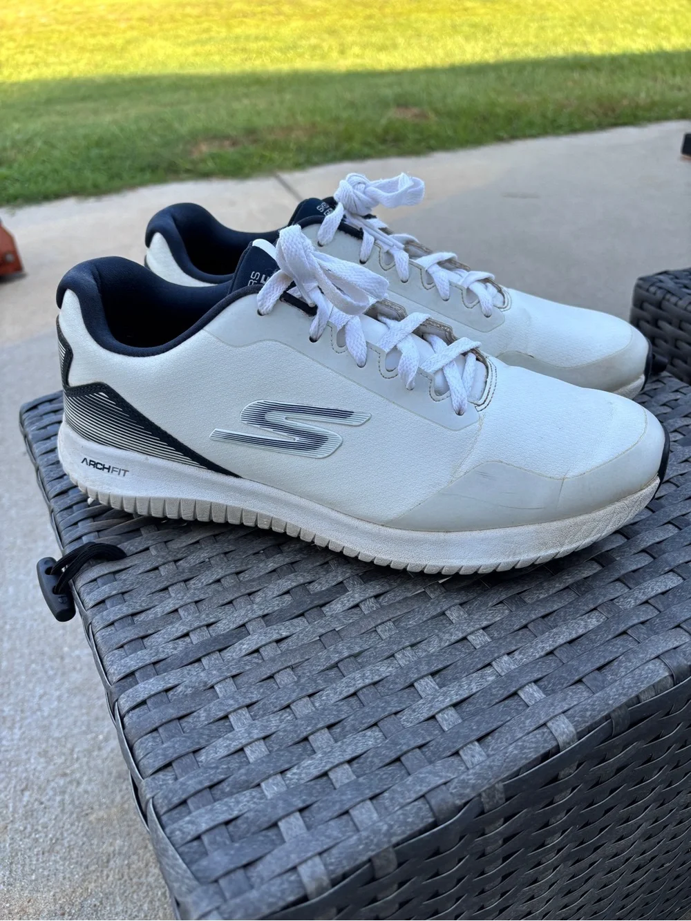 Skechers Men’s White and Black Athletic Sneakers with Arch Fit
